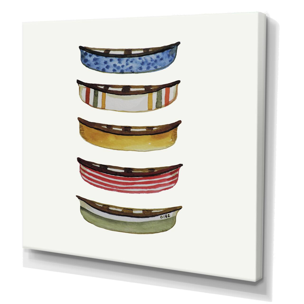 Designart - Five Canoes - Lake House Premium Canvas Wall Art